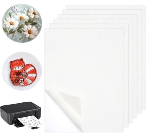 6 Pezzi A4 (29.7x21cm) Stabilizzatore Ricamo Autoadesivo Idrosolubile, Stabilizzatore da Ricamo Idrosolubile Carta da Ricamo Stampabile, Adatto per la Stampa di Ricami Disegnati a Mano e a macchina