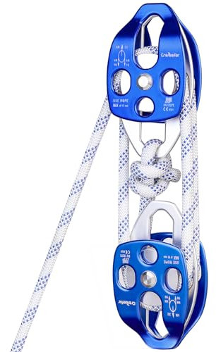 Doppelseilblock‑Flaschenzug 4:1 mit 46m × 12 mm Seil, 35 kN (3 570 kg) Bruchfestigkeit – Schwerlast‑Hebesystem für Garage, Dachboden & Outdoor