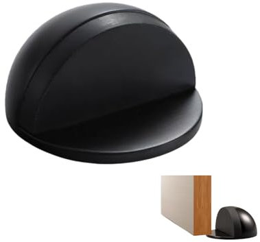 Self Adhesive Door Stop,Chrome Floor Door Stoppers Oval Stainless Steel Door Stop Floor Mounted Anti-Collision Half Moon Wall Protector Polished Doorstop with Glues for Hard Floor Glass Door(Black)