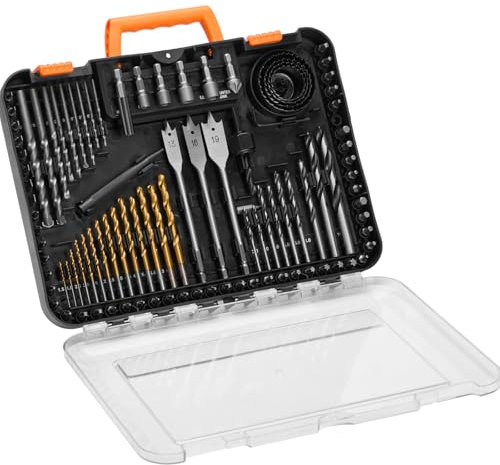 VEVOR 100 PCS Juego de Brocas Juego de Brocas para Taladro y Destornillador con Estuche de Transporte, Juego de Brocas para Destornillador Adecuadas para Taladrar y Atornillar Madera, Metal, Cemento