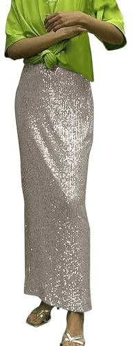 Metallic Rock Damen Gold: Pailletten Rock Schwarz Damen Lang Maxirock-Glitzer-Paillettenrock Lange Röcke Vintage Wickelrock/Glitzerrock Silvester Outfit 2025 Karneval Kostüm Party Club Faltenrock