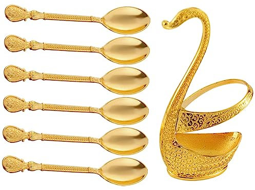 CIYODO Vintage Swan Spoon Set Plate Dessert Spoons Decorative Organizer for Kitchen