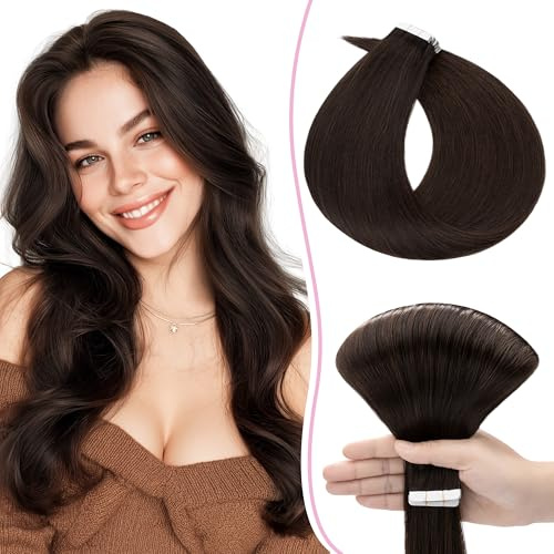 SEGO Pro 50cm Tape in Extensions Echthaar Haarverlängerung Naturhaarfarbe 10PCS 15g Invisible Skin Weft Haarteil, 02#Dunkelbraun,Hair Extension66