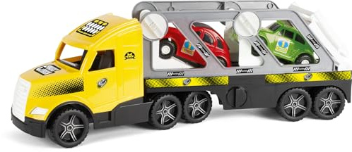 Wader 36231 - Magic Truck Autotransporter mit 2 hochwertigen Fahrzeugen und Abfahrrampen, Größe ca. 79 cm, für Kinder ab 3 Jahren, geeignet als Geschenk für kreatives Spielen