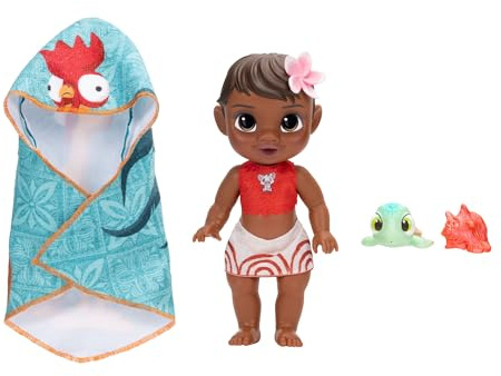 Disney Prinzessin Vaiana Badezeit Puppe (30 cm), offiziell lizenziert von Jakks Pacific, mit wasseraktiviertem Farbwechsel, inklusive Wasserspritzdüsen und niedlichem Heihei-Handtuch