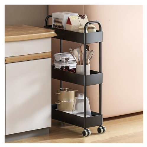 MBNKMEBU Schmaler Aufbewahrungswagen mit Rollen, ausziehbarer Rollwagen, Organizer, Servierwagen for Bad, Waschküche, Küche, Enge Nischen(Black,4Tier)