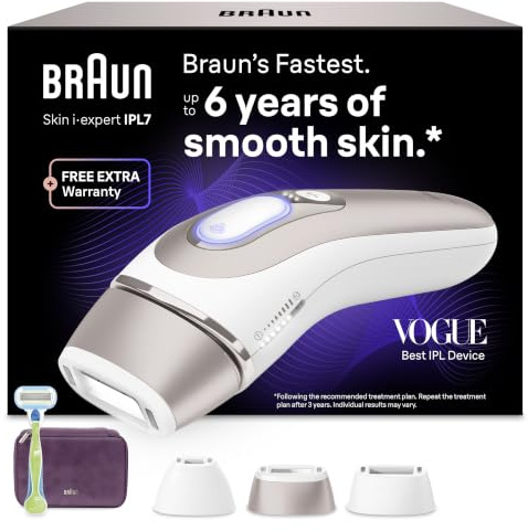 Braun Smart IPL Geräte Haarentfernung Skin i·expert 7 Nicht Wasserbeständig PL7263 Weiß/Rosegold Alternative Laser Haarentfernung für Zuhause Dauerhafte Inkl. Etui Venus Rasierer und 3 Aufsätze