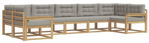 vidaXL Outdoor-Sofagarnitur mit Kissen 7 pcs Weiß und Hellgrau, Modernes Ecksofa-Set, stylische Gartenlounge, Möbel für Terrasse, wetterfest am Pool