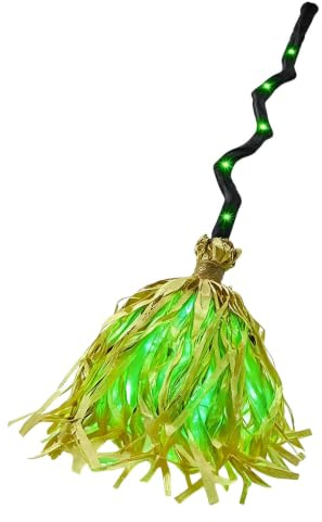 Escoba de bruja animada de 35 pulgadas para decoración de Halloween, escoba de bruja mágica, activada por sonido/tacto, con sonidos aterradores y movimientos de baile para decoración de fiesta