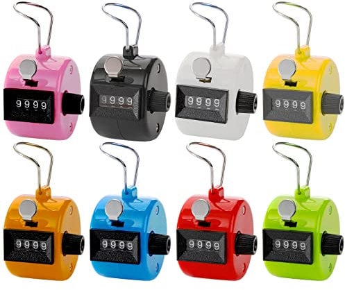 Tebery 8 Stück Farbe Hand Tally Zähler 4 Ziffern Mechanische Palm Click Zähler zählen Clicker Assorted Farbe Hand Held Counter Clicker für Sport/Stadion