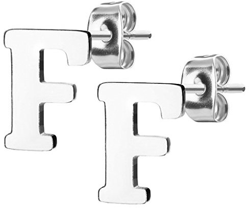 Mianova Damen Kinder Ohrstecker Ohrringe Stecker mit Buchstaben Alphabet Edelstahl Silber Buchstabe F