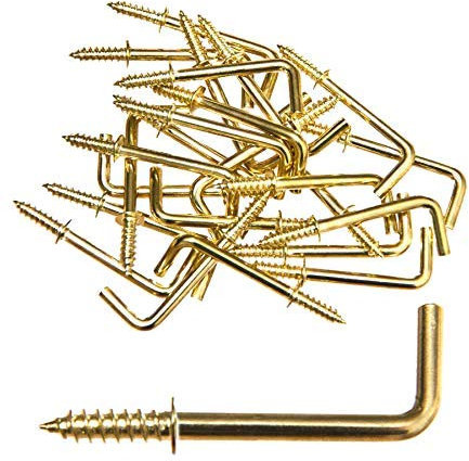 25 x 25mm (1in) Brass-Plated Square Shouldered Dresser Hooks - Simple to Install Tapered Screw Head for Easy Installation Into Wood