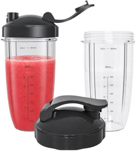 18/24/32OZ Replacement Cups Compatible with Nutribullet 600w/900w Blender | Replacement Set with 2 Flip Top To-Go Lids and 2 Lid Rubber Gaskets