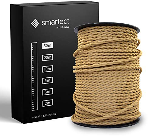 smartect Cavo Elettrico Tessile intrecciato Marrone Chiaro, 50 Metri Filo Elettrico Vintage, Tripolare (3 x 0.75mm²) Cavo Elettrico Rivestito in Tessuto per Fai da Te