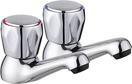 JASSFERRY Paire de robinets de lavabo traditionnels 1/2 à poignée bouton pour évier de salle de bain, robinet club eau chaude et froide, chrome poli, lot de 2