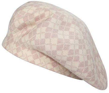 ZLYC Damen Reversible Doppelschicht Frankreich Barett Mütze Hut (Kariertes Rosa),Einheitsgröße