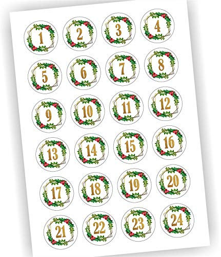 24 Aufkleber Adventskalender Zahlen Fest Weihnachten Aufkleber Sticker DIY Greenery Style