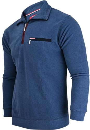 Soltice Herren Langarm Sweatshirt, Poloshirts, Winter- Strick- Pullover, Meliert gestreift aus Baumwoll-Mix (M bis 3XL) (L, [M5] Blau)