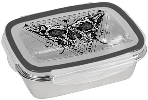 GEDALABELS Brotdose Skull mystic 850ml Edelstahl | Totenkopf | Halloween | Gothic | Edelstahl | Brotbox | Lunchbox | mystisch | grau | silber | Nachtfalter | luftdicht | lebensmittelecht