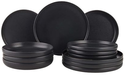 BUTLERS Geschirr 12er Set Steinzeug -CASA NOVA- Kombiservice 4x: Pastateller, Frühstücksteller, Speiseteller | 4 Personen Tafelservice | Spülmaschinen- und mikrowellenfest