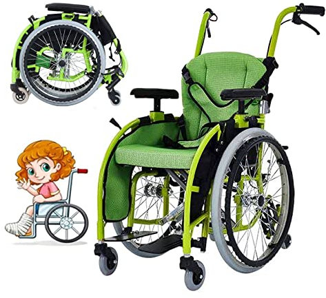 Faltbarer Kinderrollstuhl Leichter und Kleiner manueller Rollstuhl aus Aluminiumlegierung (Sitzbreite: 35 cm/13,7 Zoll) ohne Kopfstütze, Universal-Vorderrad, atmungsaktiv und Nicht stickig,