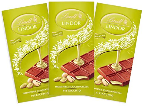 3X Lindt, Tavoletta Lindor al Cioccolato al Latte con Morbido Ripieno al Pistacchio 100 g [3 Pezzi]