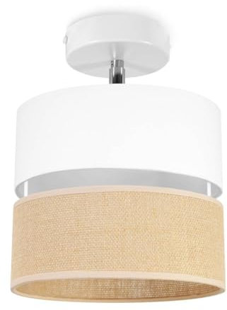 Light-Home Juta Deckenbeleuchtung Lampen Deckenlampen - Deckenlampe Industrial- Pendelleuchte aus Metall und Stoff - Wandlampen 1-Flammig 20 cm - Weiß Untersatz - Jute und Weiß