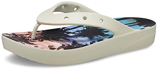 Crocs Women's Classic Platform Retro Resort Flip, Bone/Multi, 3 UK Women