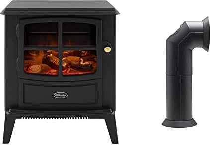Dimplex Brayford Optiflame Electric Stove, Black Cast Iron Effect, Free Standing Wood Burner Style Electric Stove & Stove Pipe, Matte Black Plastic Flue Pipe Accessory for Electric Fires