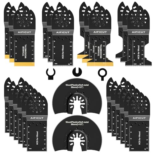 AIFICUT 26pcs Oscillating Saw Blades Titanium Multitool Blades for Wood Plastics Metal oscillating Tool Blades Kits Fit Rockwell Ridgid Ryobi Milwaukee Chicago Craftsman Dewalt