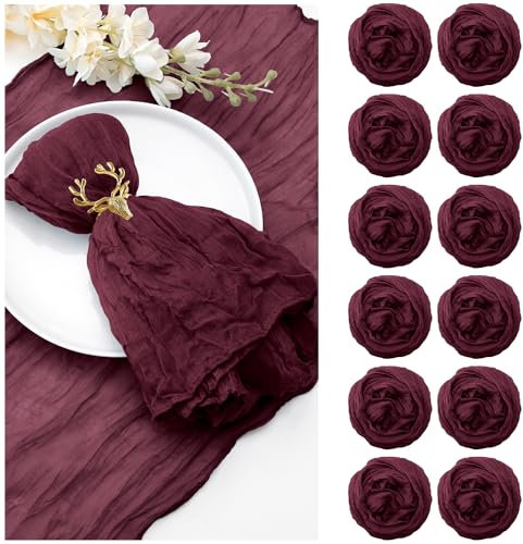 12 Stück Seihtuch-Servietten, 50.8x50.8 cm, burgunderrot, Käsetuch-Servietten, Gaze, Tischservietten mit Falten, Mehrzweck-Großpackung für Abendessen, Hochzeit, St. Patrick's Day, Heimdekoration