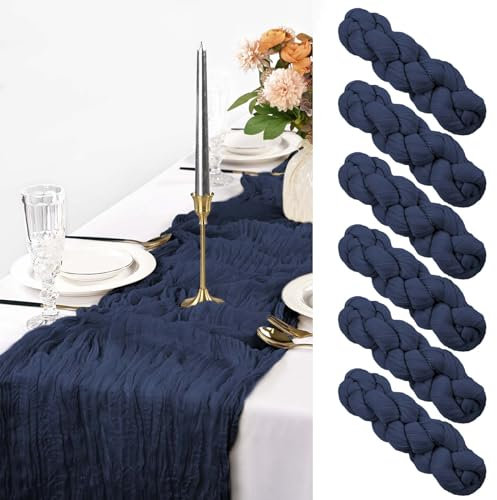 Pesonlook 6 Stück Tischläufer aus Seihtuch, rustikaler Gaze-Tischläufer, 90x 300cm, Seihtuch, Boho-Tischläufer für Hochzeit, Geburtstagsparty, Dekoration (Königsblau),