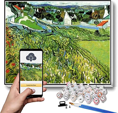 Peinture par numéros pour vignobles adultes avec vue d'Auvers par Vincent Van Gogh Kit de peinture par numéros pour enfants et adultes 20 x 30 cm