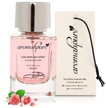 Aromahpure Floral Car Perfume Spray with Hanging Card | 45ml | Rose Dew - Rose Car Freshener | 500+ sprays, Long Lasting | Air Freshener for Car Interior