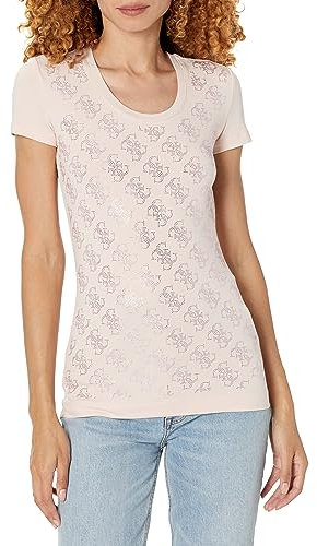 Guess Short Sleeve Crew Neck 4g Allover Tee Shirt, Dolly Pink, Taille S Femme