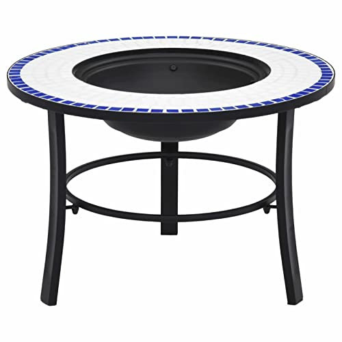 Homgoday Mosaik Feuerstelle Blau und Weiß 68 cm Keramik
