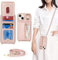 Zouzt for iPhone 15 Case with Cord and Card Holde, Zipper Wallet Case with Crossbody Lanyard Ring Adjustable Necklace Protective Cover Women for iPhone 15 6.1 Inch - Rose Gold