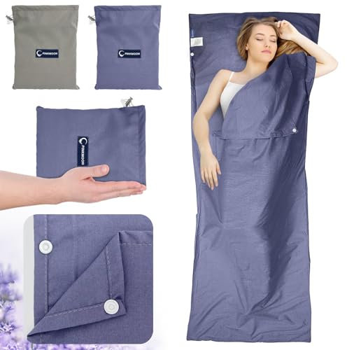 newhsy Sleeping Bag Liner Portable Lightweight Sleeping Bag Liners with Pillow Slot for Camping, Hotel, Travel 210 x 77 CM Backpacking Essentials & Camping Accessories
