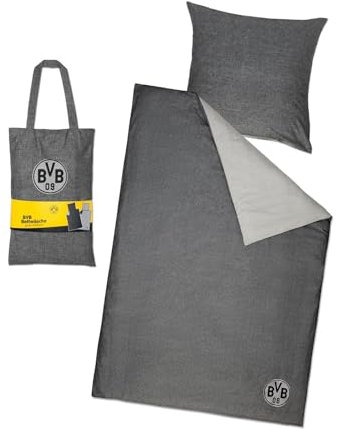 Borussia Dortmund BVB Bettwäsche grau meliert 135 cm x 200 cm (GOTS)