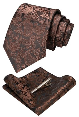 JEMYGINS braun krawatte Paisley Seide Herren Krawatten und Einstecktuch mit krawattenklammer Sets