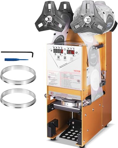 VEVOR Máquina de té de burbujas, máquina de sellado de tazas, totalmente automática, máquina de boba eléctrica 500-650 tazas/H para taza de 180 mm de alto y 90/95 mm con panel LCD controlado
