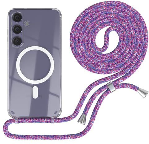 EAZY CASE - Handykette kompatibel mit Samsung Galaxy S24 Plus Kette zum Umhängen Stoßfest Handyhülle für Galaxy S24 Plus Silikon Hülle mit Band Handytasche Transparent als Fallschutz in Unicorn