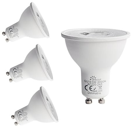 Sweier - 4 lampadine LED GU10, 5 W, dimmerabili, luce bianca calda, 3000 K, ricambio alogena, 50 W, angolo di fascio ampio 38°, lampadina a risparmio energetico, 220-240 V, 430 lm, GU10