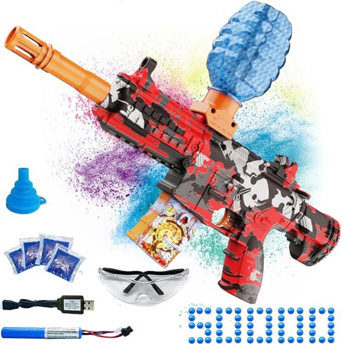 Electric Gel Ball Blaster, High Speed Automatic Splatter Ball Blaster with 40000+ and Goggles, SUPBEC Rechargeable Splatter Ball Toys for Outdoor Activities Game Party Favors, Ak-Red