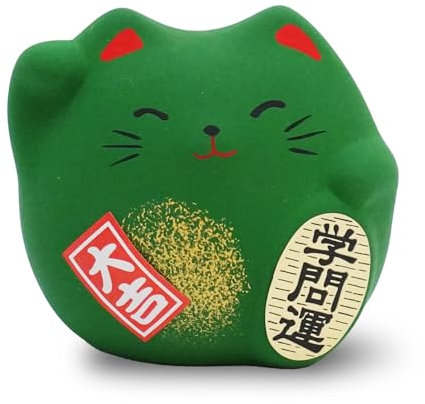 COTONOHA Banko Ware Maneki Neko – kleine Glückskatze Figur für Glück, hergestellt in Japan, Grün, 5,6 cm