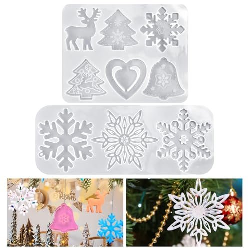 DTYGUIXE Weihnachten Resin Silikonform, 2 Stück Weihnachten Harz Gießform-9 Muster Epoxidharz Formen Schneeflocken Silikonform Weihnachten Anhänger Epoxidharz Form für Ornamente DIY Basteln Zubehör