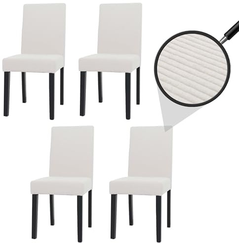 Mendler 4er-Set Esszimmerstuhl Littau, Stuhl Küchenstuhl Hochlehner, Stoff/Textil Cord Holz - Creme, dunkle Beine
