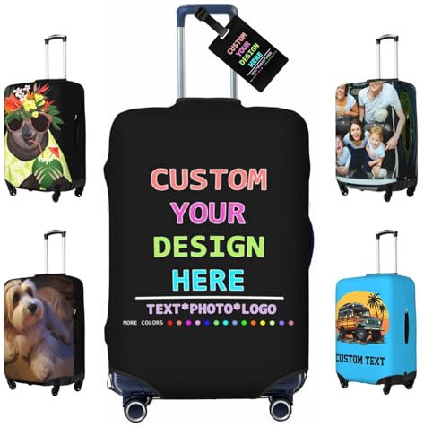 Koffer-Abdeckungen Personalisiert, Personalisierte Kofferhülle mit Foto Text, Individuelle Kofferschutzhülle, Doppelseitig Designs - Individuelle Reisekoffer Schutzhülle, Elastische Schutzhüllen