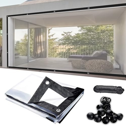 Lona transparente impermeable para exteriores de 4 x 7 pies con ojales, lona transparente de PVC resistente con ojales y 1 rollo de cuerdas, para porches al aire libre, patios, marquesinas, cubiertas
