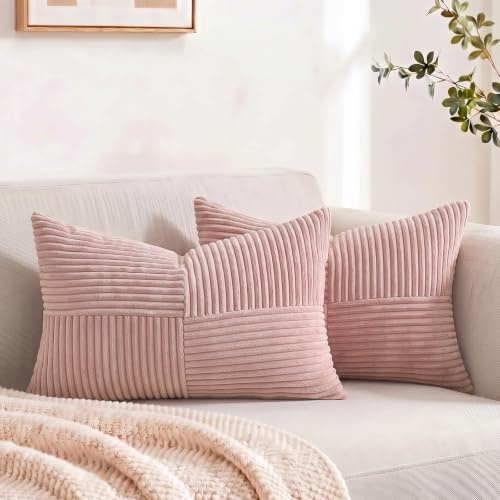 FDTERN 2er Set Altrosa Kordsamt Kissenbezug 40x70 Weich Moderne Dekorative Kissenbezüge Kissenhülle Dekokissenbezug Sofakissen Dekokissen Boho Deko für Sofa Schlafzimmer Wohnzimmer Bett
